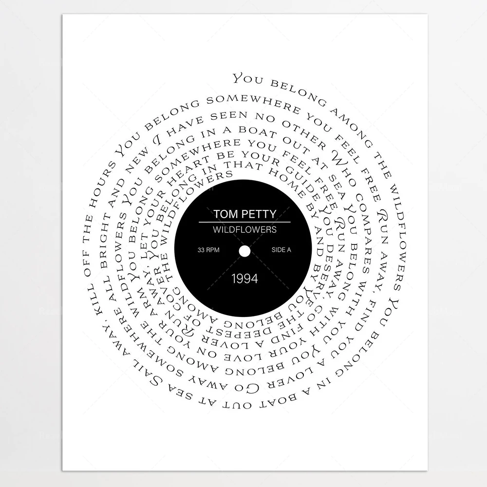 Lyrics record album printing, lyrics wall art, Valentine's Day gifts