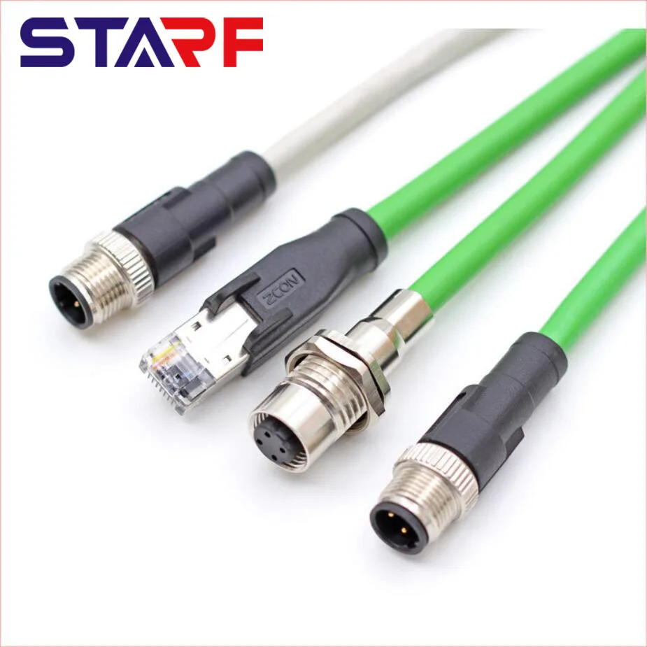 M12 4-core male needle to RJ45 100-mega Ethernet cable CAT5E M12 D-type head