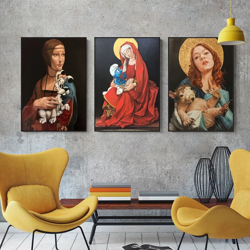 

Funny Artwork of Famous Paintings Print on Canvas Wall Art Classical Posters and Prints for Home Room Decorative Pictures Cuadro