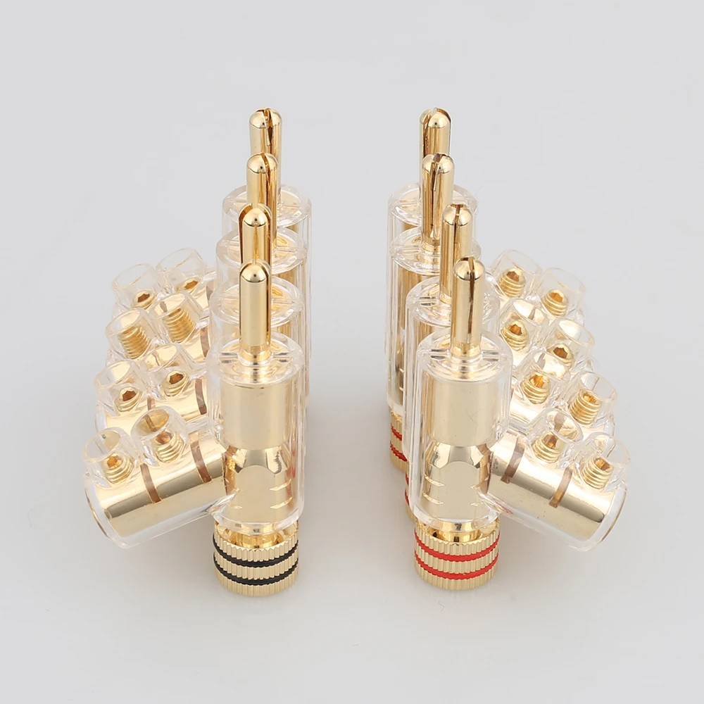 4 teile/satz VB202G Hohe Leistung 24K Gold Überzogene Audio Banana Anschlüsse 45Dgree Locking Banana Stecker Für Hifi Lautsprecher kabel