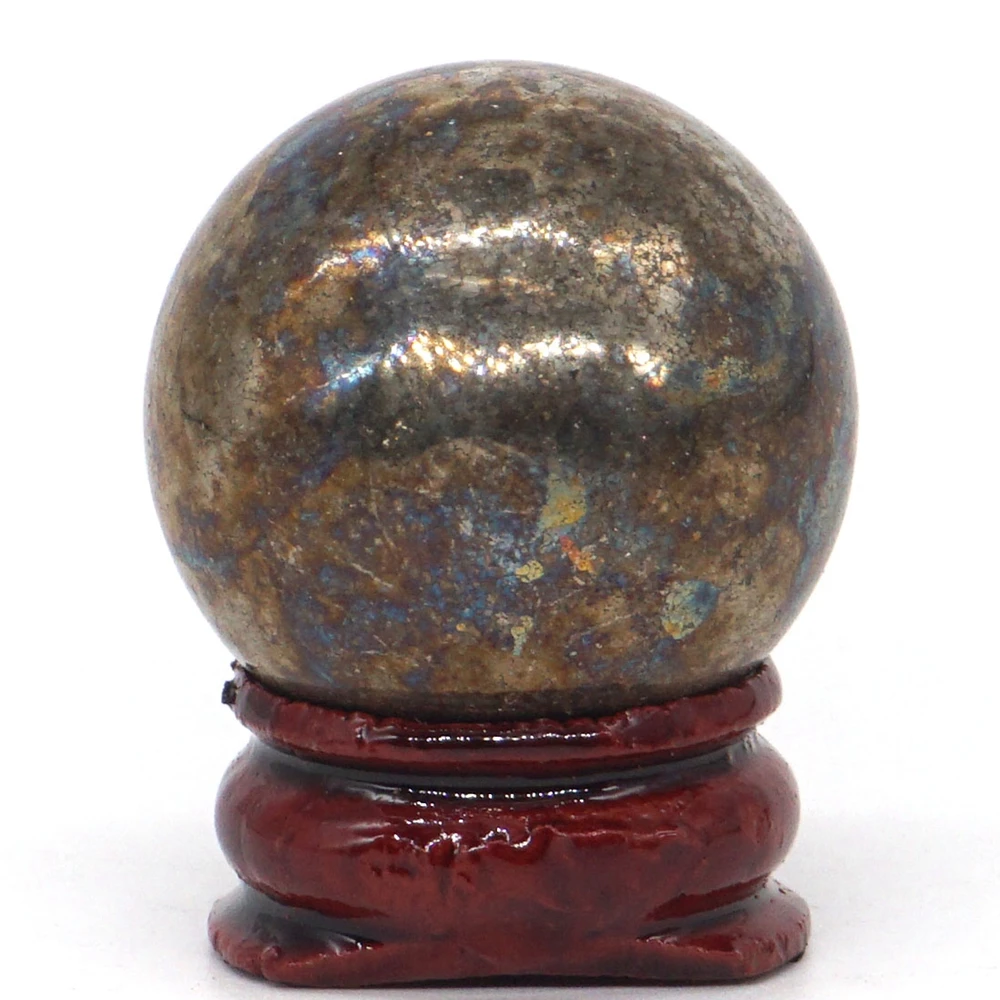 30mm Natural Gemstone Pyrite Crystal Reiki Healing Sphere Hand Massage Ball Feng Shui Home Decoration With Stand (1pcs)