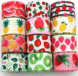 10 Yards 38MM Fruit Strawberry Ribbon DIY Handmade Material Hair Bows Cake Christmas New Year Decoration Grosgrain