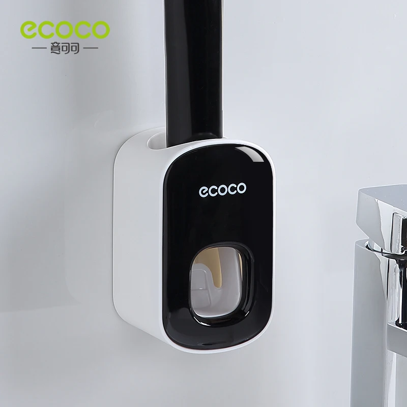 Ecoco dispensador automático de pasta de dente, montagem na parede, acessórios de banheiro, à prova d'água, espremedor de pasta de dente, suporte de escova de dentes