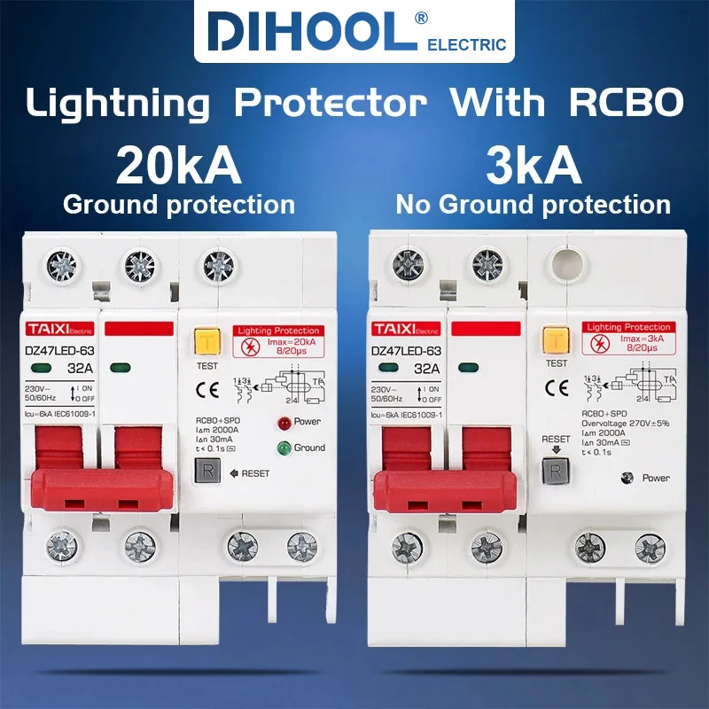 RCBO 16A Residual Current Circuit Breaker ELCB With SPD Lightning Protection Voltage Surge Protector MCB RCCB Isolating Switch