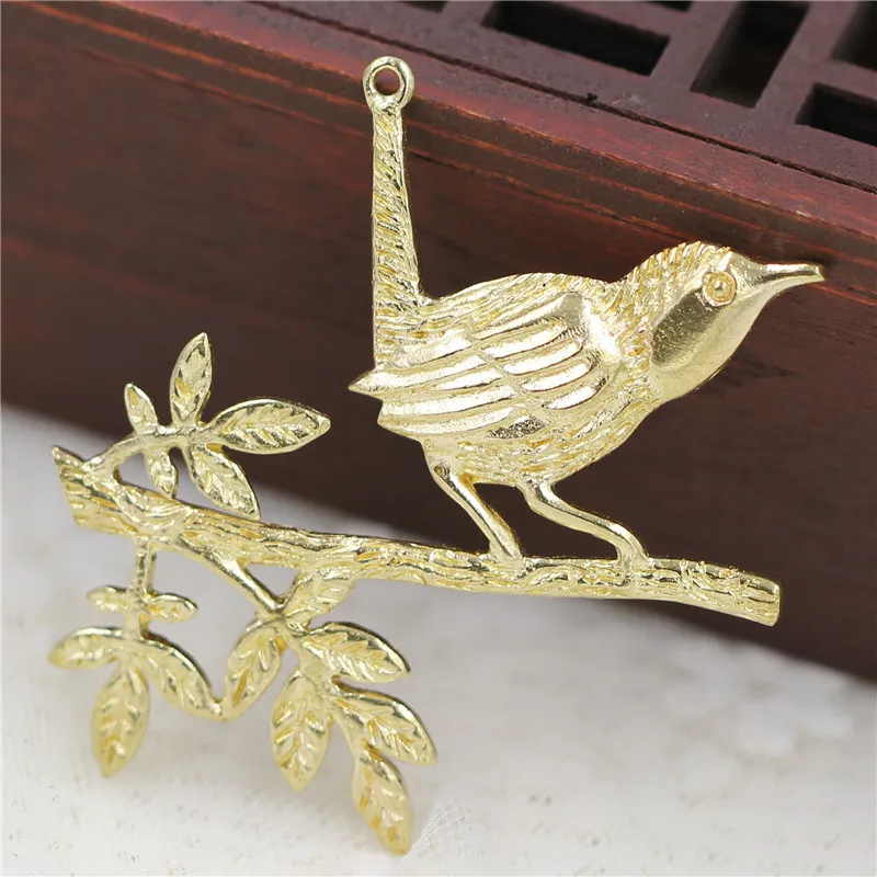 10pcs Brass Casted Bird on Branch tree Leaf Charms Connectors Pendant High Quality Gold Silver Color Necklace Jewelry Supplies