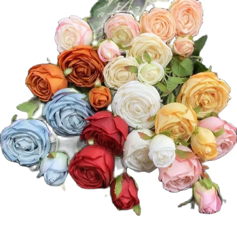 

10pcs Silk Rose Flower Branches Artificial 3 Heads Romantic Rose Stem Cheap Quality