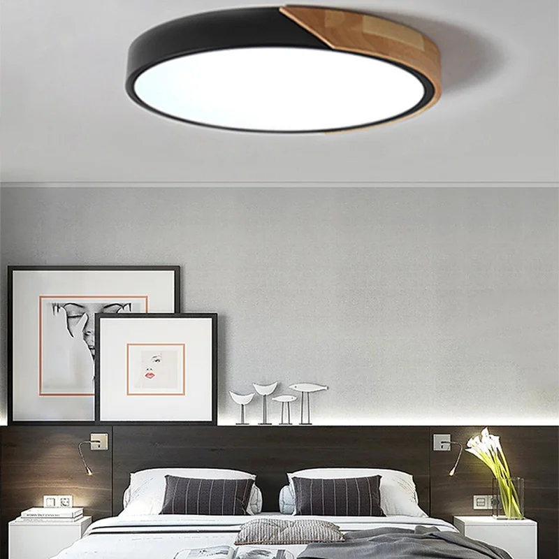 OHANEE Modern LED Ceiling Light Lamp Living Room Lighting Fixture Bedroom Kitchen Surface Mount Round Ceiling Lights Wood edge