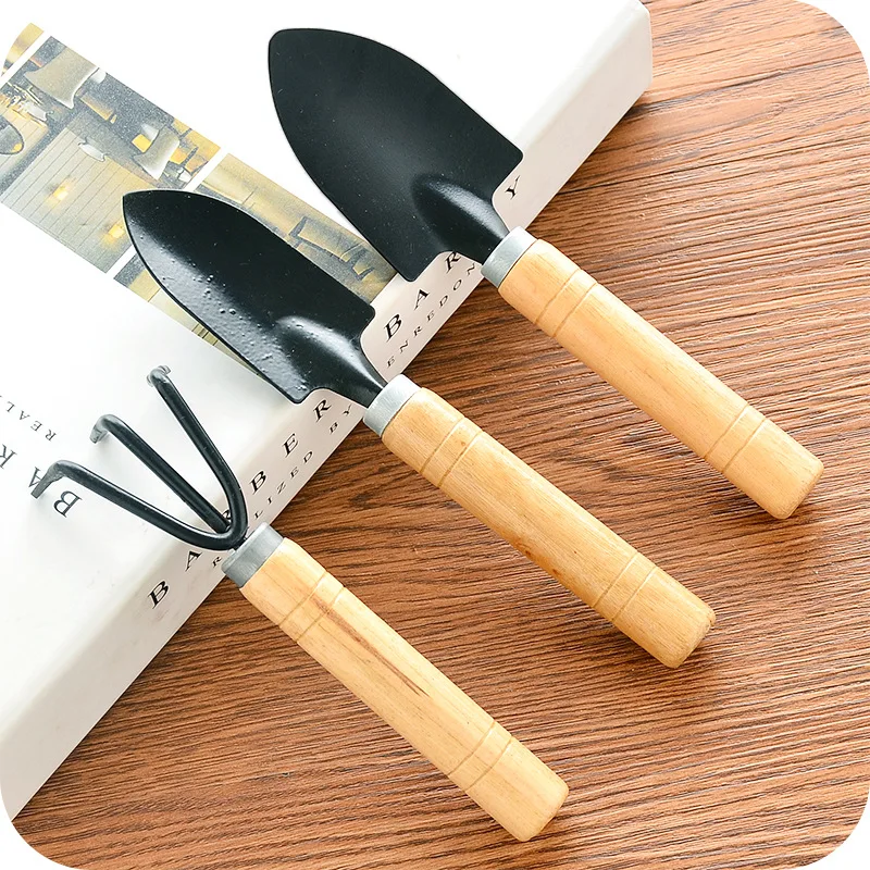 3pcs/set Mini Shovel Rake Set Wooden Handle Metal Head Shovel for Flowers Potted Plants Portable Garden Tool Seed Disseminators