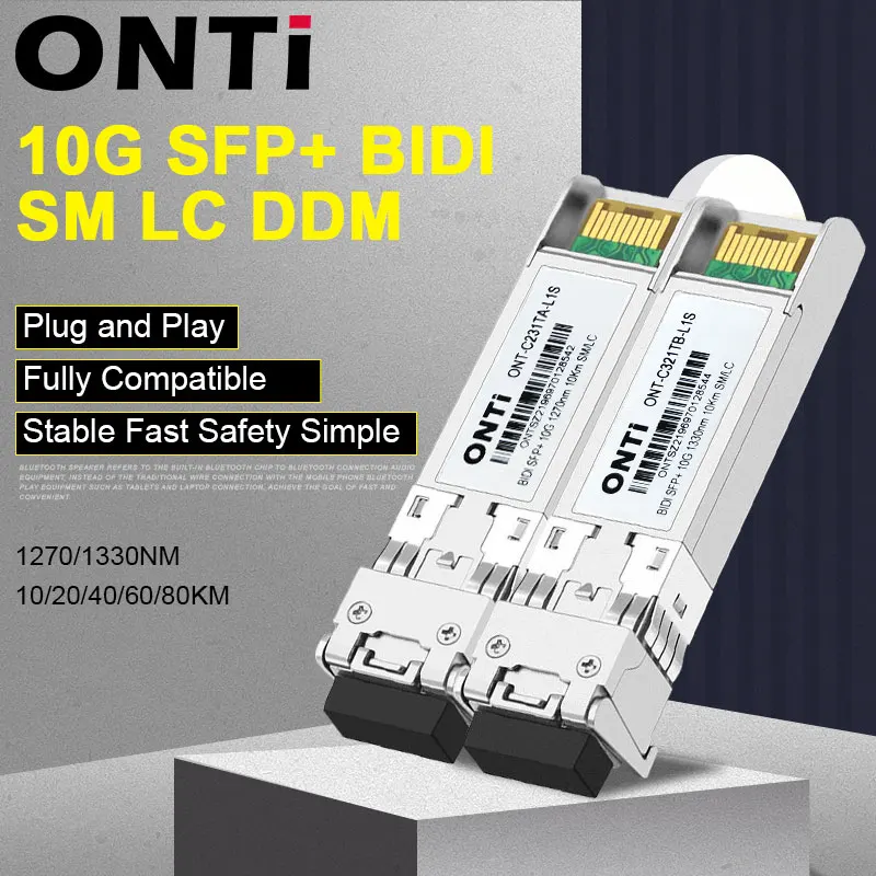 Módulo Onti-fibra Ótica Único Modo 10g Bidi sm lc Wdm Sfp Mais 1270 1330nm 1080km Compatível com Interruptor de Cisco