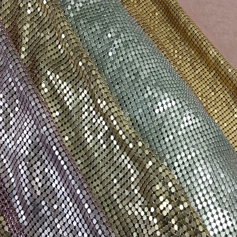 Customized Support Champagne Pink Silver Matt Metal Mesh Fabric Metallic cloth Matt Metal Home Decoration Sequin Sequined Fabric