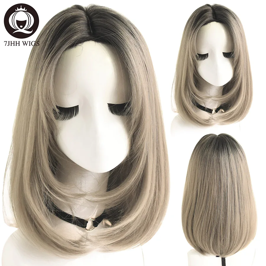 7JHH WIGS Lolita Wigs For Women Long Straight Omber Pink Brown Hair With Bangs Party Cosplay Noble Wigs For Girl Wholesale