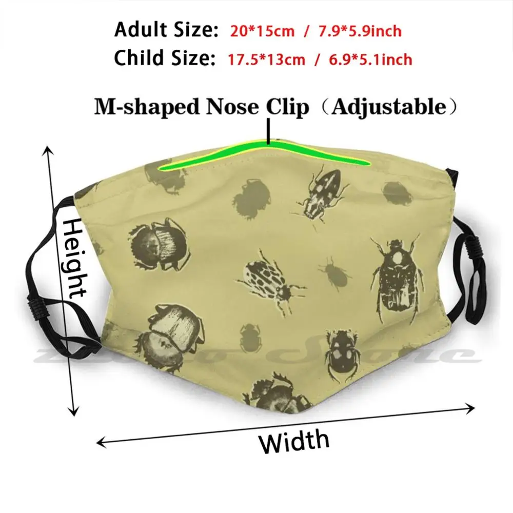 Masque d'entomologie lavable pour adulte et enfant, filtre Pm2.5, Logo créatif, insectes Annjia, entomologie, coccinelle, scarabée