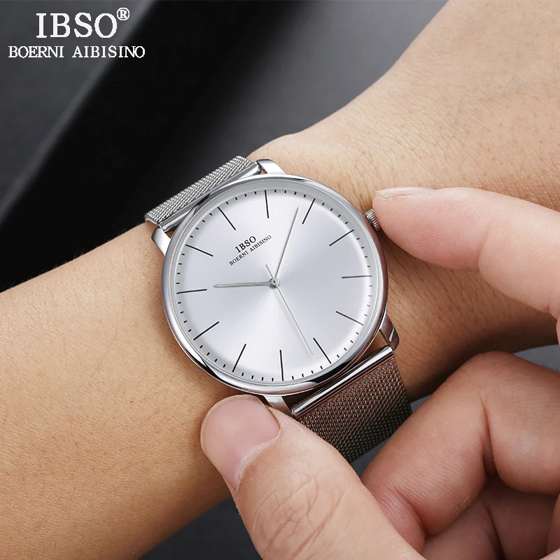 IBSO Brand Couple Quartz Watch Set with Box Simple Wristwatch for Women and Women Valentine\'s Day Present Birthday Gift