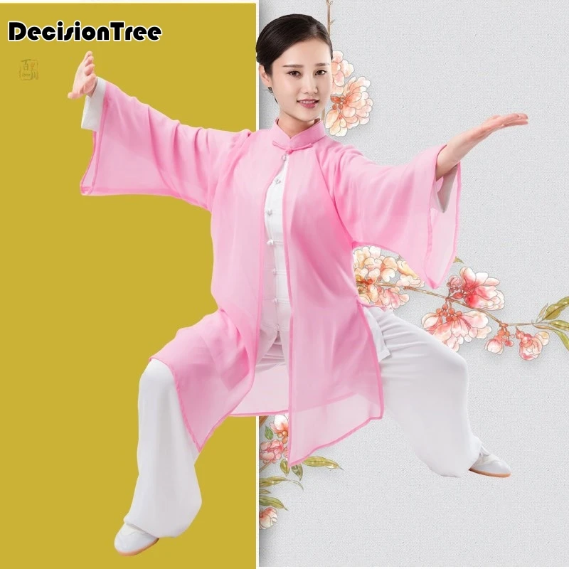 2023 wushu kung fu uniform tai chi suit leisure shawls women single shawls elegant gradient taiji clothes for men chiffon cloak