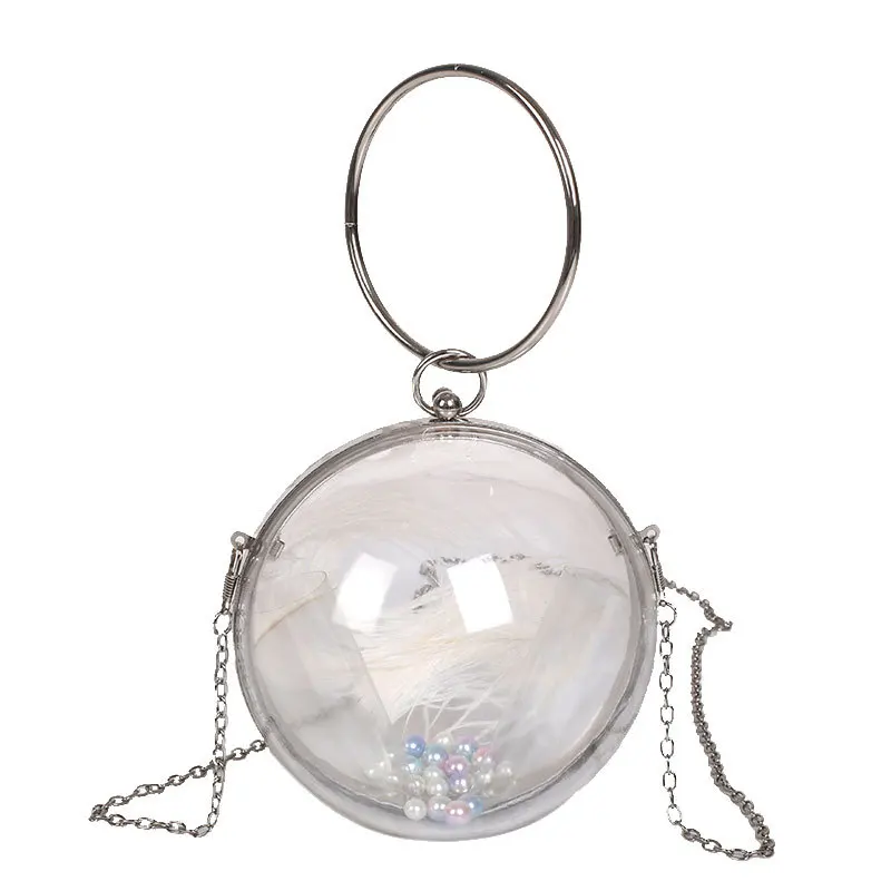 Designer Transparent Clear Pvc Small Round Bag Mini Women Handbags Chain Shoulder Messenger Bag Wrist Bag Clutch Purse New 2020