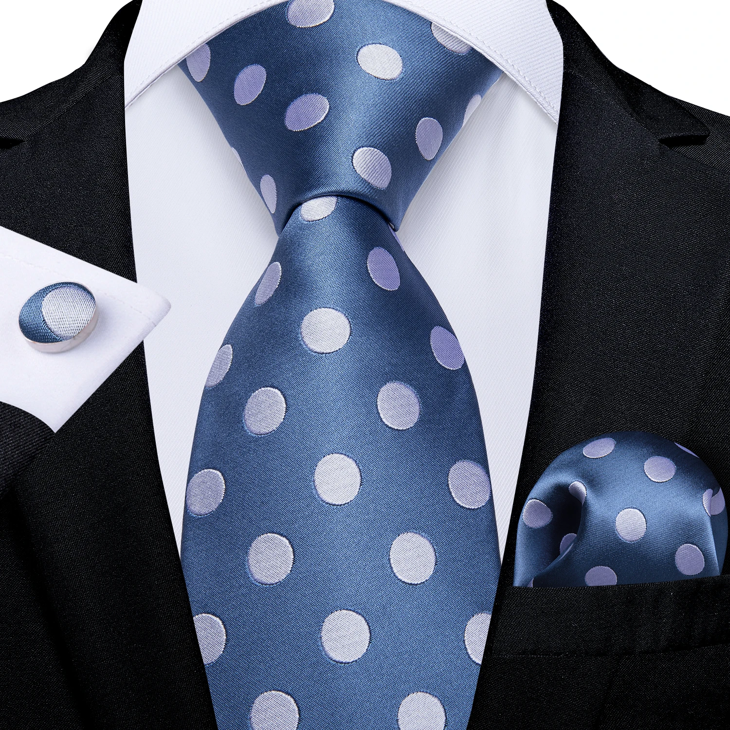 Di nuovo Modo Bianco Dot Blu Cravatta di Seta Set Mens Festa di Nozze Tie Pocket Piazza Degli Uomini Cravatta Accessori Cravatta Regalo Per uomini DiBanGu