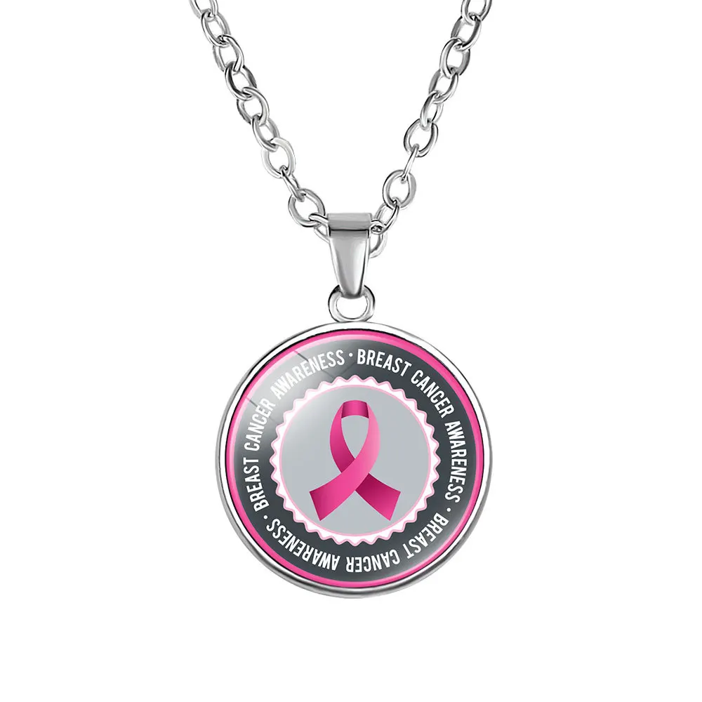 

New Pink Ribbon Hope necklaces For Women Breast Cancer Awareness Pendant chains Fashion Medical Jewelry Gift