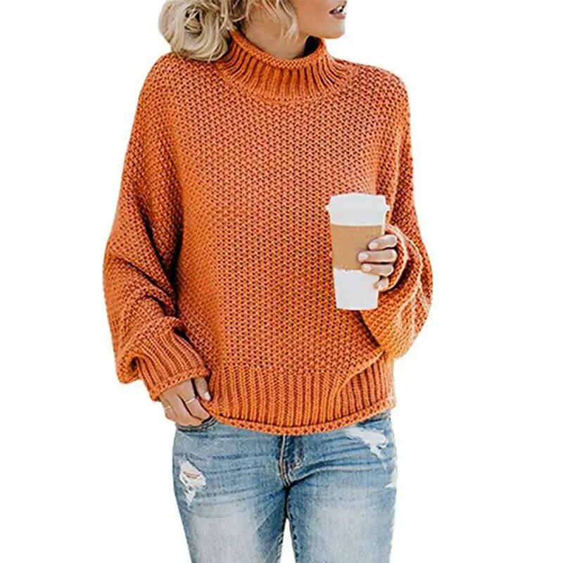 Fashion Turtleneck Knit Pullover Sweater Women 9 Color Long Sleeve Knitted Tops CasualLoose Short Knitting Sweaters Female