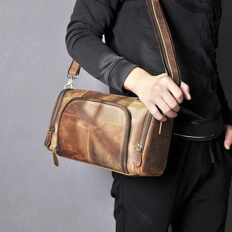 Fashion Real Leather Male Casual Messenger bag Satchel Cowhide Design Crossbody One Shoulder bag School Book Bag For Men B258