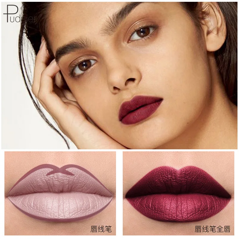 Pudaier 36 cores lápis labial à prova ddurable água durável, não coloração, nu, lipliner, batom fosco maquiagem cosméticos presente para mulher