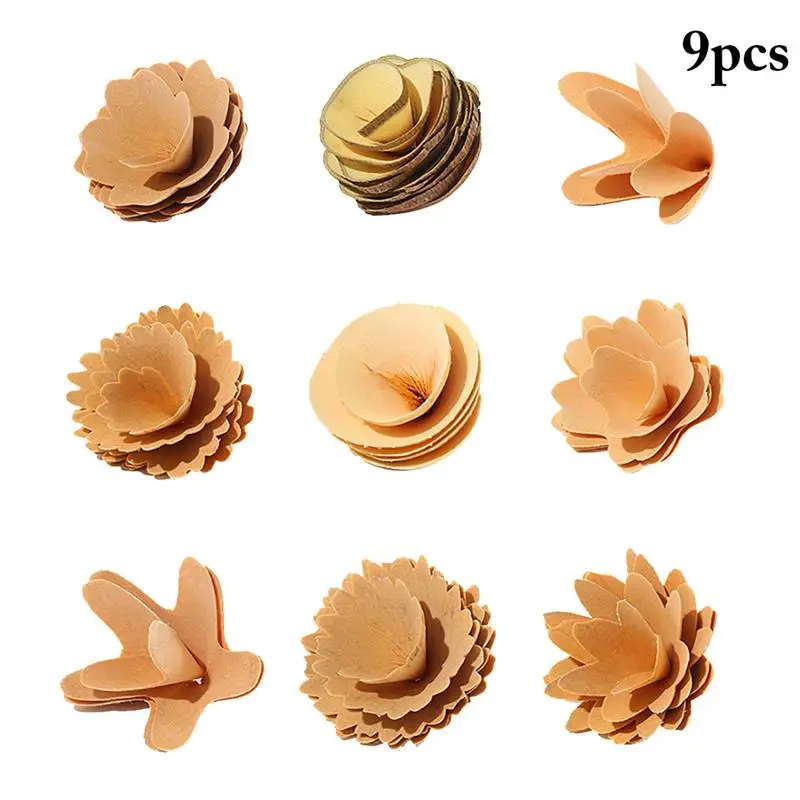 9Pcs/Set Christmas Flowers Decor Creative Wooden Fake Artificial Flower Xmas Tree Decor Accessories Party Supplies Home Crafts