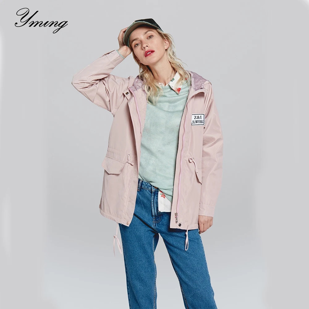 YMING Autumn Single Breasted Women's Trench Coat Slim Long Sleeve Hooded Long Trench Coat Women's Friends Party Costume