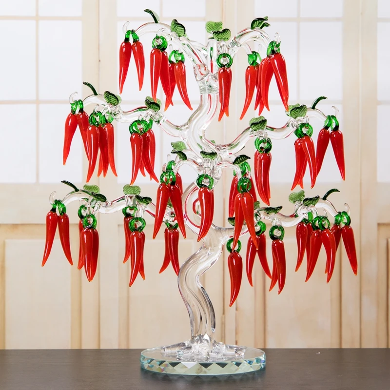 

36 Hangs Glass Crystal Chili Tree Figurines Crafts Fengshui Ornament Home Decor Christmas New Year Gifts Souvenirs Decoration