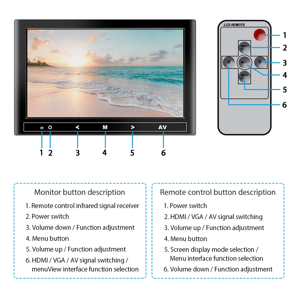 차량용 LCD 모니터, HD HDMI, VGA, AV TV 및 PC DVD 플레이어 카메라, 자동차 후방 보기 헤드레스트 모니터, 주차 후방 보기 시스템, 7/9 인치