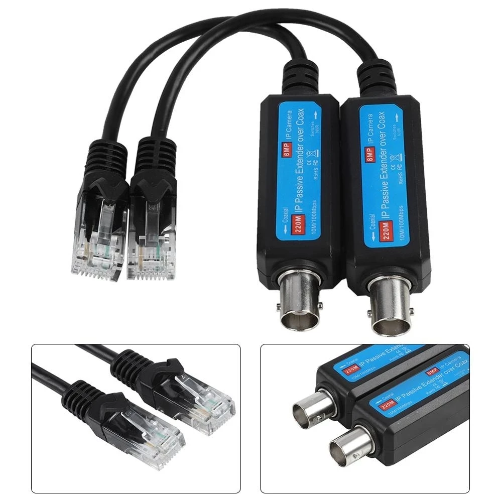 IP POE Passive Extender Over Coax 10/100Mbps Transmitter IP to Coaxial Receiver Transmission Cables For IP Network Camera