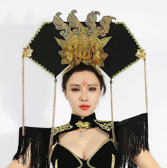 Night club Dance Women Headwear Ancient Chinese Qing Palace Hat Headwear Vintage