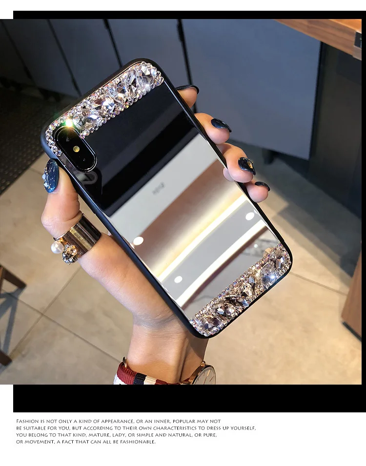 Diamond Mirror Makeup Phone Case For iPhone 17 16 Pro Max Case Luxury Rhinestone For iPhone 15 14 13 12 11 Pro Max XR XS Cover