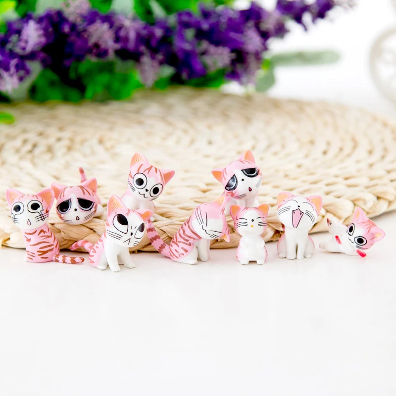 9PCS Set Kawaii Cute Mini Figurine Statue Chi The Cat Garden Decoration Toy 3cm Micro Small Animals Toy