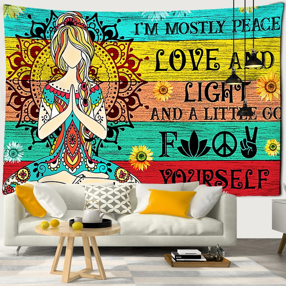 Lndian Buddha Statue 7 Chakra Girl Tapestry Psychedelic Wall Mount Yoga Bohemia Home Aesthetics Room Decor