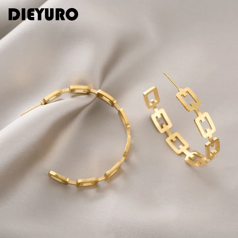 

DIEYURO 316L Stainless Steel Fashion Ladies Round Hollow Stud Earrings Korea Style Personality Popular New Year Gift 2021 Trend