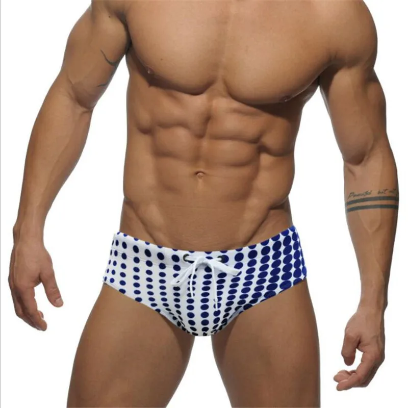 Summer Man Swimming Trunks Briefs Sexy Swimsuit Waterproof Bathing Sunga Dot Holiday Triangle Surf Board Shorts Beach Wear Suits