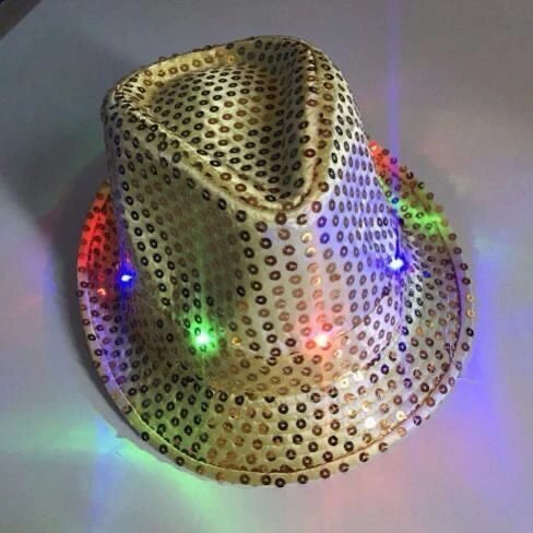 LED Luminous Sequin Jazz Hat Men Stage Women's Performance Flash Magic Bar Nightclub Party Performance Dazzling White