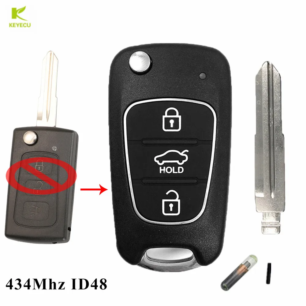 KEYECU Upgrade new DIY Flip Remote Key 3 Buttons FOB 434Mhz ID48 chip for Great Wall Haval Hover H3 2005-2007 H5 2014