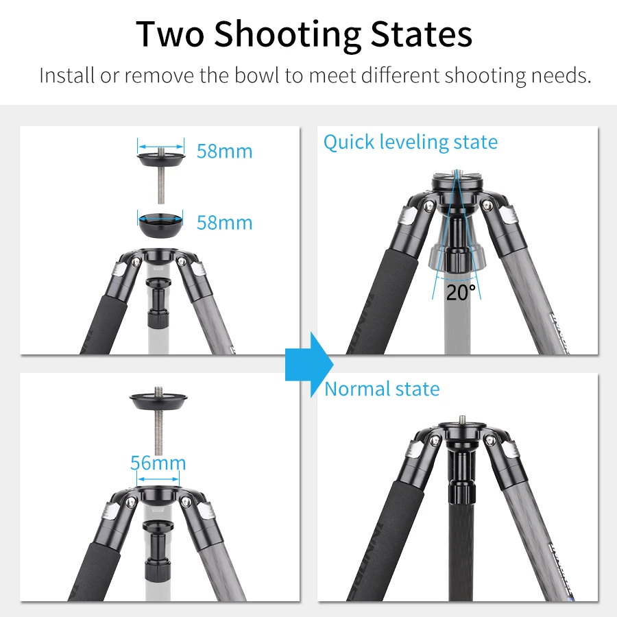ST324CT/CF Professional 10 Layers Carbon Fiber Tripod for DSLR Camera Video Camcorder Birdwatching Heavy Duty Stand Bowl Adapter