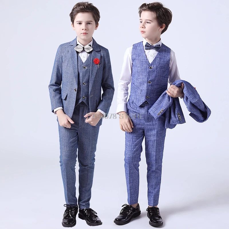 

Kids Luxurious Wedding Suit Flower Boys Noble Jacket Vest Pants Bowtie 4Pcs Dress Children Piano Show Performance Party Costume