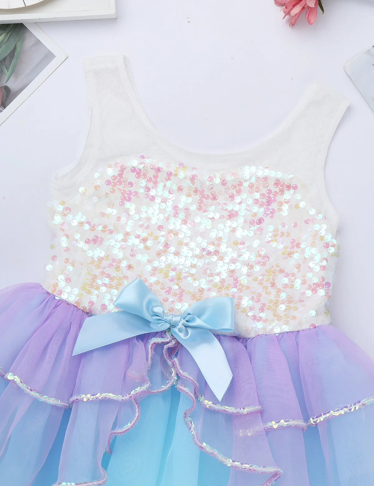 Kids Girls Tutu Ballet Swan Dresses Shiny Sequins Mesh Splice Bowknot Ballet Dancewear Gymnastics Leotard Ballerina Tutu Dress