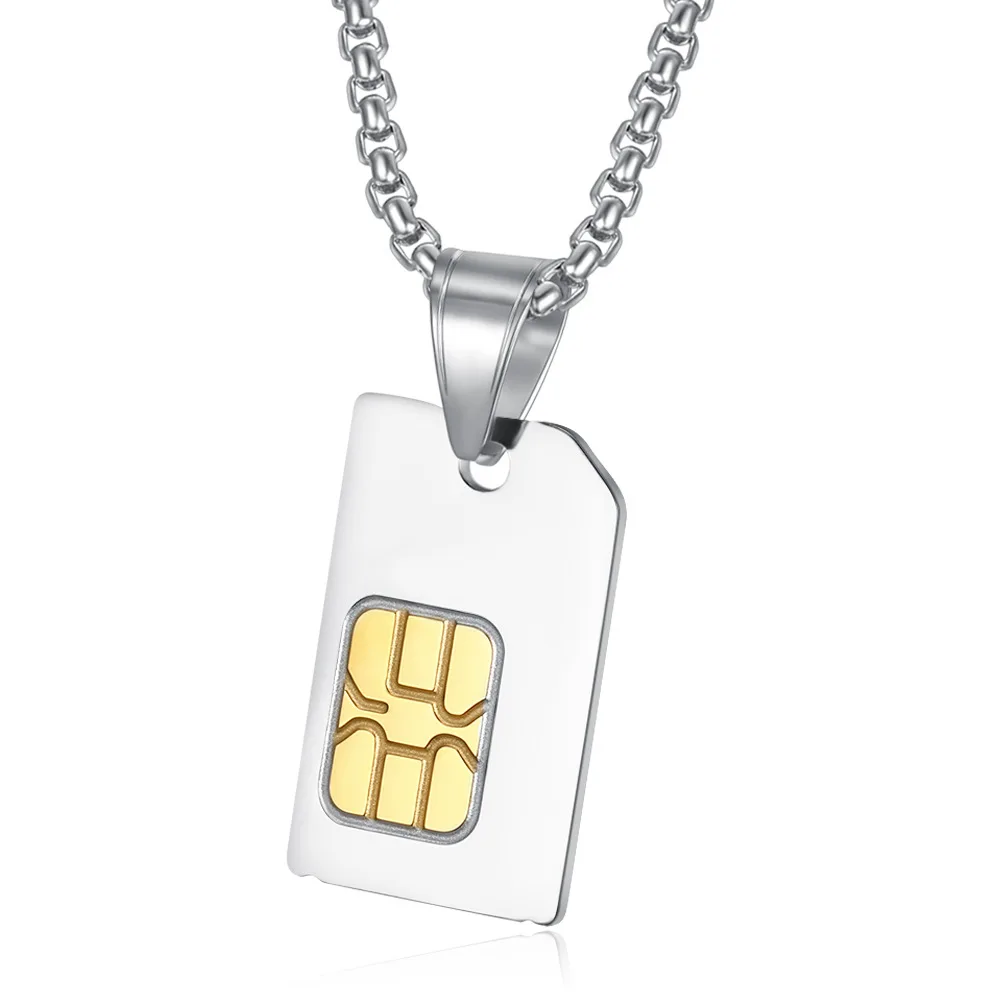 Gold silver color Unique Design SIM Phone Card Metal Chip Necklace Hip Hop Style Creative Metal Phone Card Chip Pendant Gift