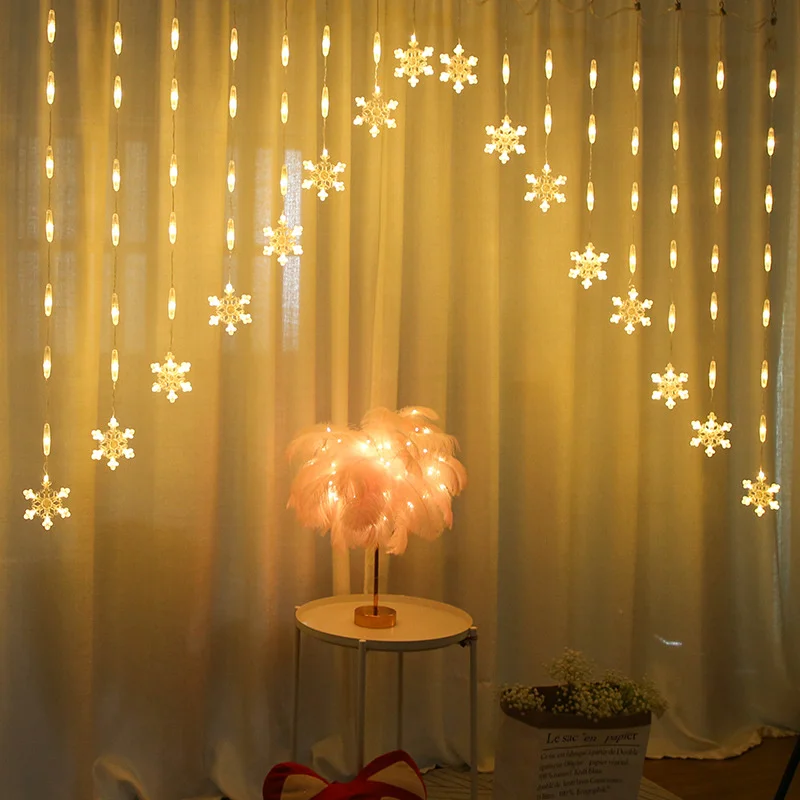 

LED Creative Inverted V Snowflake Curtain String Lights Christmas Garland Fairy Lights for Wedding Party Holiday Decoration Lamp