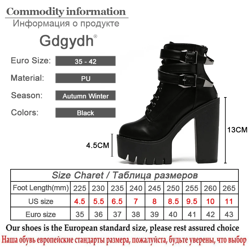 Gdgydh Spring Autumn Fashion Women Boots High Heels Platform Buckle Lace Up Leather Short Booties Black Ladies Shoes Promotion