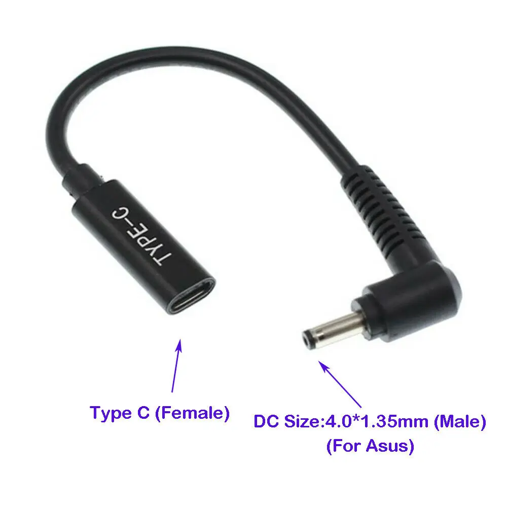 USB-C Female to 4.0x1.35mm DC Tip PD converter cable for Asus 65W or blow laptop