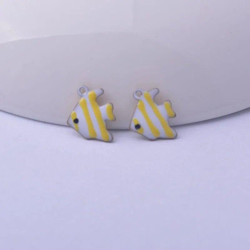 30pcs 8*12mm Double Faced Enamelled Angelfish Charms Fish Pendant Diy Jewelry Accessories