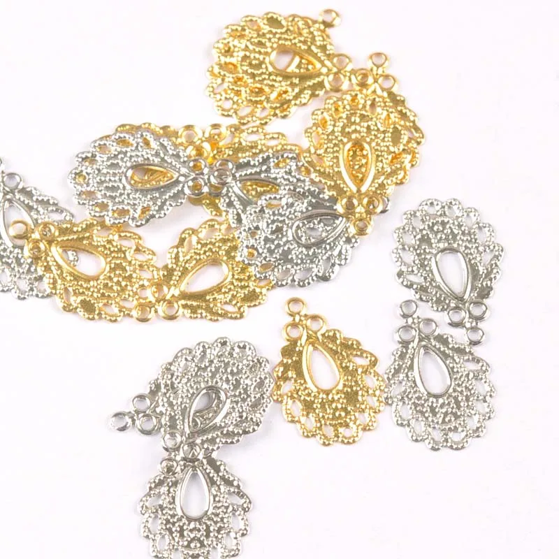 19x12.5mm Gold/Silver Antique Filigree Wraps Flower Connectors for Jewelry Findings Making Scrapbooking Metal Crafts ykl0778