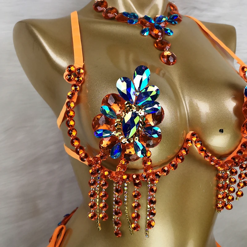 New Arrival Sexy Samba Carnival For Women Wire Bra & Belt  stones Samba Suit free shipping C021