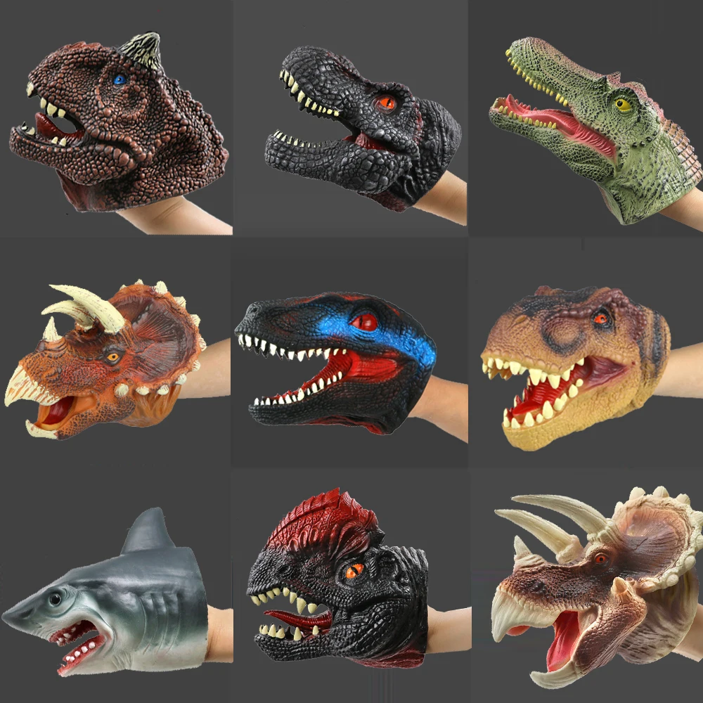 Marionetas de mano de animales para niños, juguete de goma para niños, con forma de tiburón y dinosaurio, guantes de juego de simulación, regalo