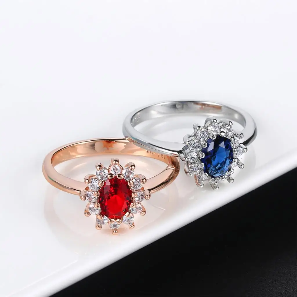 Princess Diana Rings For Bridal Women Blue Crystal Promise Wedding Engagement Ring For Female Marriage Gift Fashion Jewelry R076