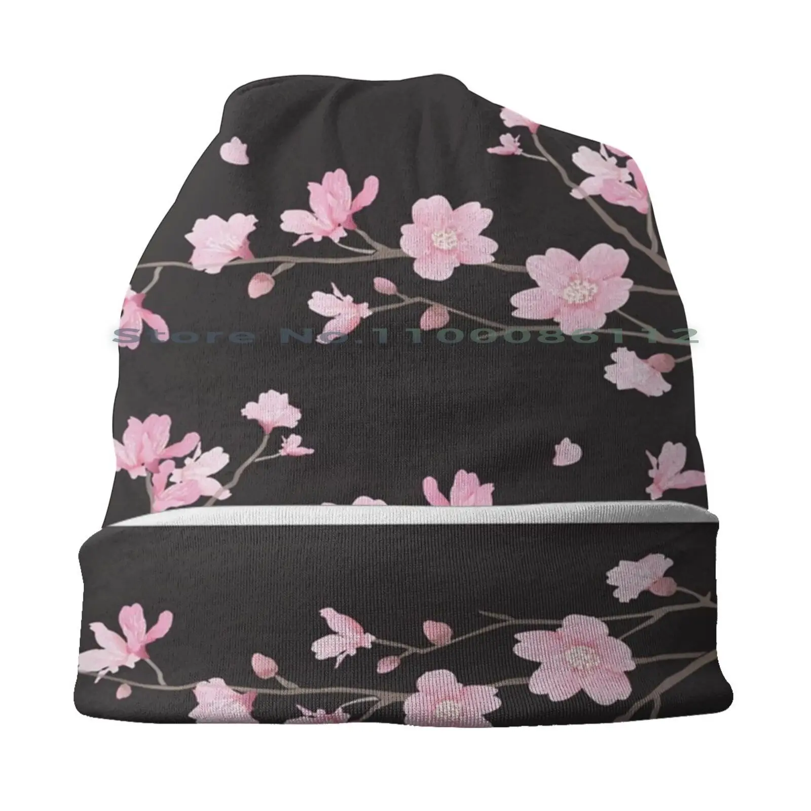 Cherry Blossom-Black Beanies Knit Hat Cherry Blossom Tree Japanese Cherry Blossom Sakura Flower The Cherry Tree Spring Blossom